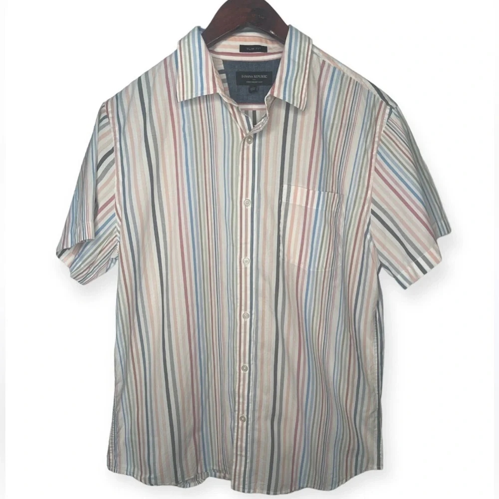 Banana Republic Men's Classic Fit Button Down Multi Color Striped Shirt L